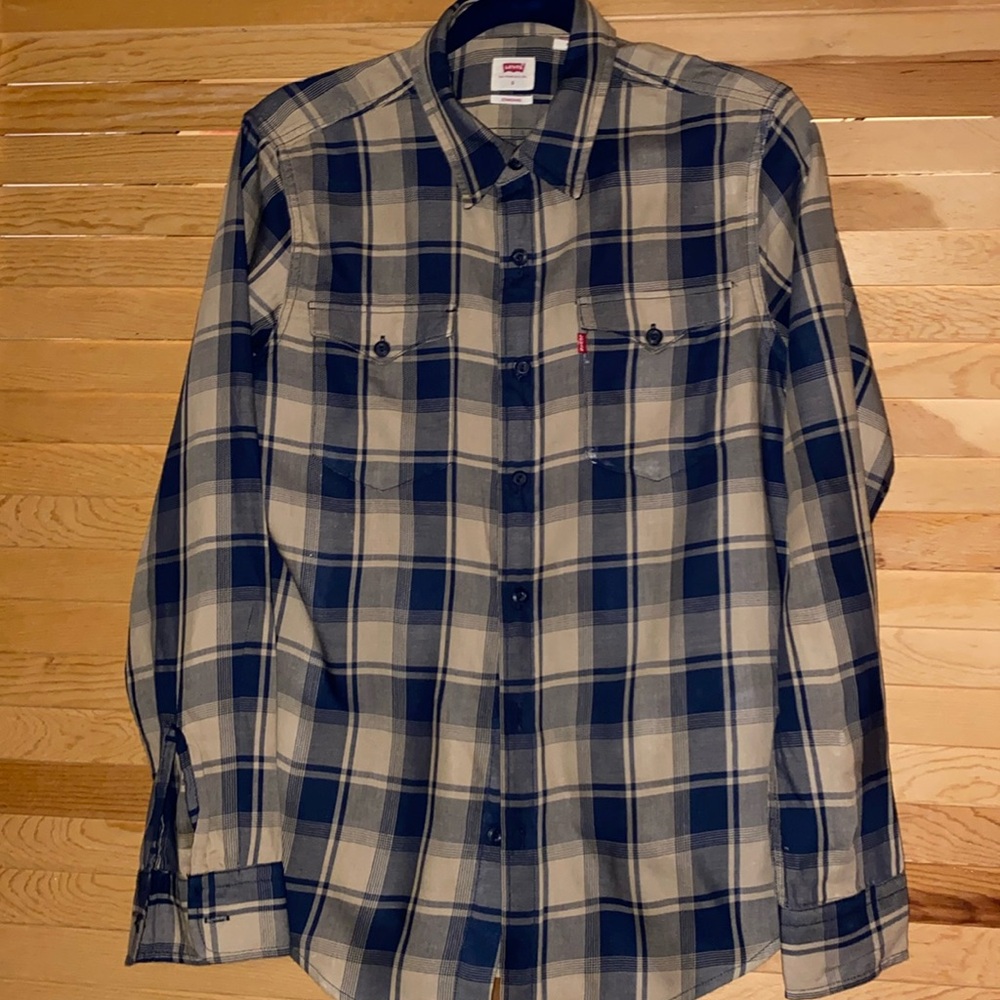 Levi’s Mens Worker/Dress Relaxed Fit Paid Long Sleeve Button Down Blue Plaid SM
